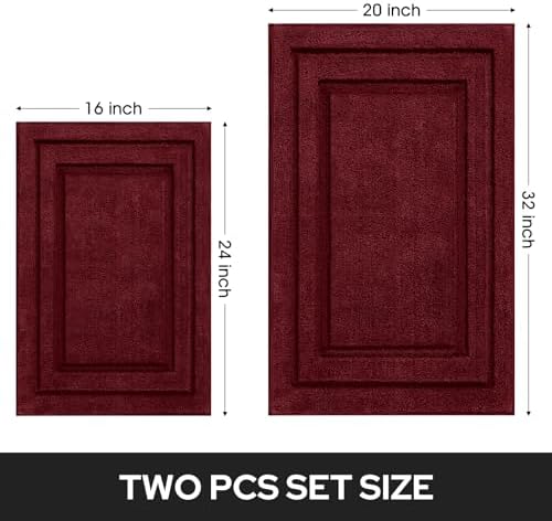 HOMEIDEAS Bathroom Rugs Sets 2 Piece, Non Slip Bath Mat Burgundy Red