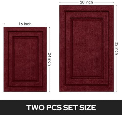 HOMEIDEAS Bathroom Rugs Sets 2 Piece, Non Slip Bath Mat Burgundy Red