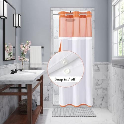 Gibelle No Hook Cloth Burnt Orange Shower Curtain with Liner, 36x74