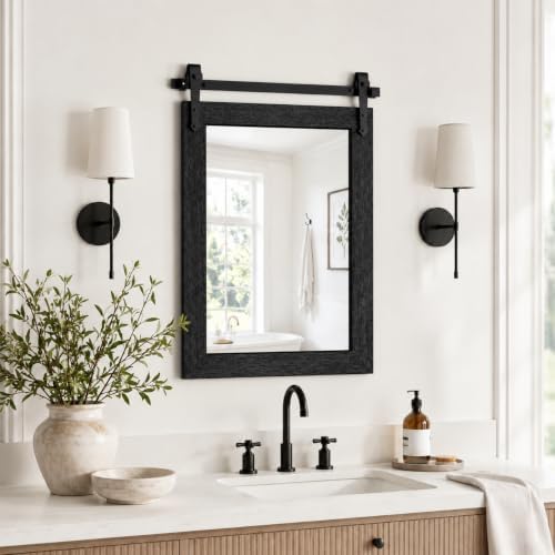 Farmhouse Bathroom Mirror for Over Sink 22”x32” Black, Rustic Western Barn Decor Bathroom Vanity Mirror, Wall Mirror for Bathroom, Living Room, Bedroom, Entryway