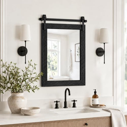 Farmhouse Bathroom Mirror for Over Sink 22”x32” Black, Rustic Western Barn Decor Bathroom Vanity Mirror, Wall Mirror for Bathroom, Living Room, Bedroom, Entryway