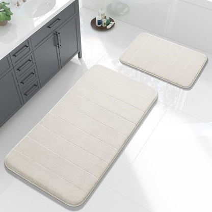 Yimobra Large Memory Foam Bathroom Mat Set, 44 x 24&24 x 17 in, Cream White