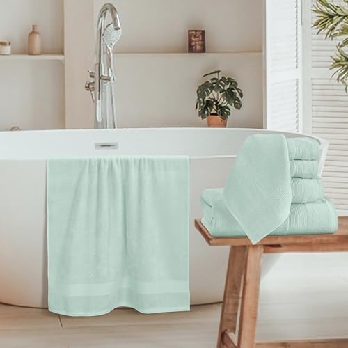 Belizzi Home 8 Piece Towel Set 100% Ring Spun Cotton, 2 Bath Towels 27x54, 2 Hand Towels 16x28 and 4 Washcloths 13x13 - Ultra Soft Highly Absorbent Machine Washable Hotel Spa Quality - Sea Green