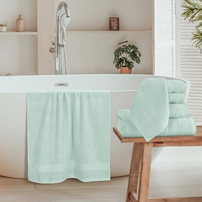 Belizzi Home 8 Piece Towel Set 100% Ring Spun Cotton, 2 Bath Towels 27x54, 2 Hand Towels 16x28 and 4 Washcloths 13x13 - Ultra Soft Highly Absorbent Machine Washable Hotel Spa Quality - Sea Green