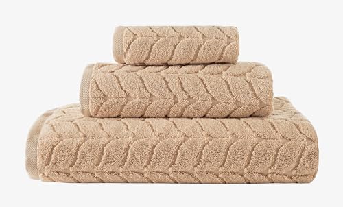 BAGNO MILANO Turkish Cotton Bath Towels, Hand Towels - Soft Plush Jacquard Collection Luxury Towels Set (Latte, Hand Towel Set of 4)