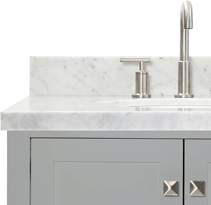 ARIEL Cambridge 72-inch Bathroom Vanity with Sink,Solid Wood, 1.5-inch Italian Carrara Marble Countertop & Backsplash, Double Oval Porcelain Sink, 4 Soft Closing Doors, 6 Dovetail Drawers, Grey