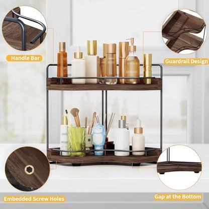 2-Tier Corner Bathroom Counter Organizer, Larger, Dark Brown