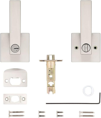 Kwikset Singapore Entry Door Handle with Lock and Key, Secure Keyed Reversible Lever Exterior, For Front Entrance and Bedrooms, Satin Nickel, Pick Resistant Smartkey Rekey Security and Microban