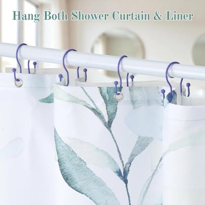 Goowin Shower Curtain Hooks, 12 Pcs Shower Curtain Rings, Stainless Steel Shower Curtain Hangers, Metal Shower Curtain Hooks Rings Rust Proof, Minimalist Shower Hooks for Shower Curtain, Purple