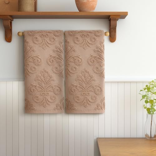 SmoothNovelty 2 Pcs Brown Floral Jacquard Hand Towels for Bathroom