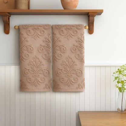 SmoothNovelty 2 Pcs Brown Floral Jacquard Hand Towels for Bathroom