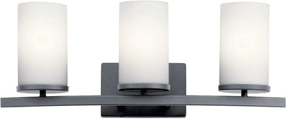 Kichler Crosby 23" Vanity Light in Chrome, 3-Light Contemporary Bathroom Light with Satin Etched Cased Opal Glass, (23" L x 8.75" H), 45497CH
