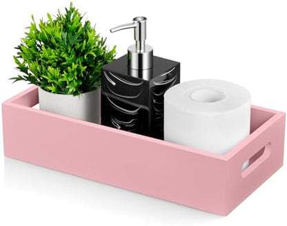 ALELION Pink Bathroom Basket for Organizing - Wooden Toilet Tank Paper Basket with Handle for Back of Toilet Tank Top Organizer - Pink Kitchen Bathroom Decor Accessories