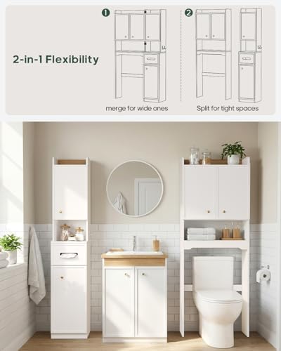 7-Tier Over Toilet Storage Cabinet, 2-in-1, Separable Bathroom Storage