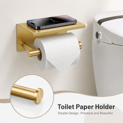 Brushed Gold Bathroom Accessories Set, 5 Pieces Gold Towel Bar Bathroom Hardware Set, 31.5 Inch Towel Racks for Bathroom, SUS304 Stainless Steel Bathroom Towel Holder Toilet Paper Holder Wall Mounted