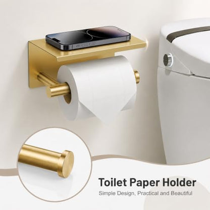 Brushed Gold Bathroom Accessories Set, 5 Pieces Gold Towel Bar Bathroom Hardware Set, 31.5 Inch Towel Racks for Bathroom, SUS304 Stainless Steel Bathroom Towel Holder Toilet Paper Holder Wall Mounted