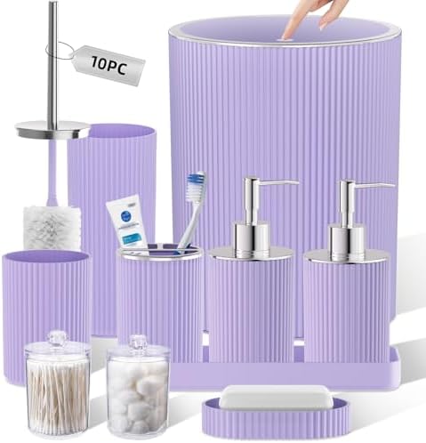 Purple Bathroom Accessories Set, 10PC Bathroom Set