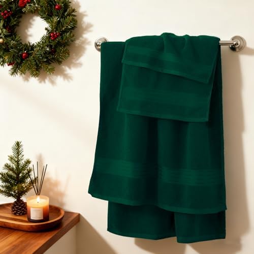 COZYART Luxury Bath Towel Set 6 Pcs, Dark Green 100% Turkish Cotton 650 GSM