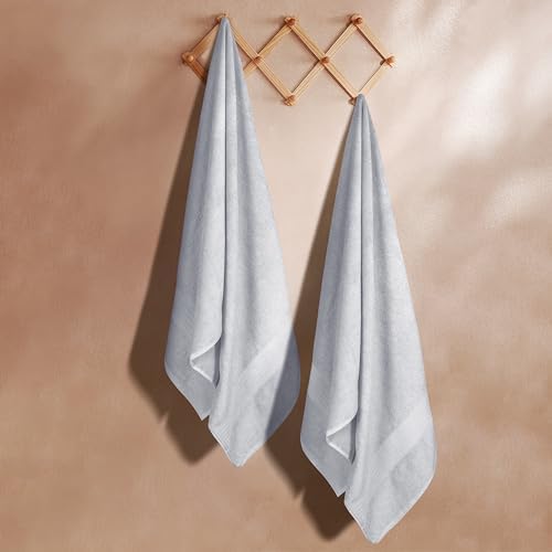 GLAMBURG Premium Cotton Oversized 2 Pack Bath Sheet 35x70-100% Pure Cotton - Ideal for Everyday use - Ultra Soft & Highly Absorbent - Machine Washable - Light Grey
