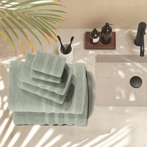 Hearth & Harbor Bath Towels for Bathroom - 100% Ring Spun Cotton Luxury Bathroom Towels - Soft & Highly Absorbent Bath Towels Set, 6 Piece Set, Sage Green