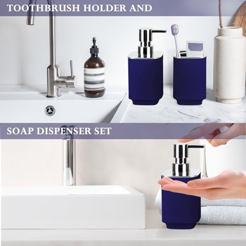 Navy Blue Bathroom Accessories, Soap Dispenser and Toothbrush Holder Set