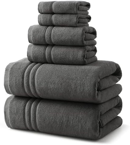 REDKISS Dark Gray Towels Set 6 Piece Cotton Towel Sets with 2 Bath Towels, 2 Hand, 2 Washcloths, 650GSM Hotel Quality, Soft, Highly Absorbent Towels for Bathroom Gym, Ideal Everyday Use