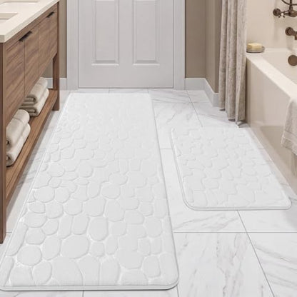 YIHOUSE Bathroom Rugs Mat Set, Memory Foam Bath Mat 2 Piece White
