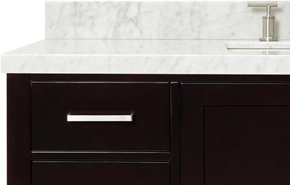 ARIEL Cambridge 54-inch Bathroom Vanity with Sink,Solid Wood, 1.5-inch Italian Carrara Marble Countertop, Single Rectangular Porcelain Sink, 2 Soft Closing Doors, 9 Dovetail Drawers, Espresso