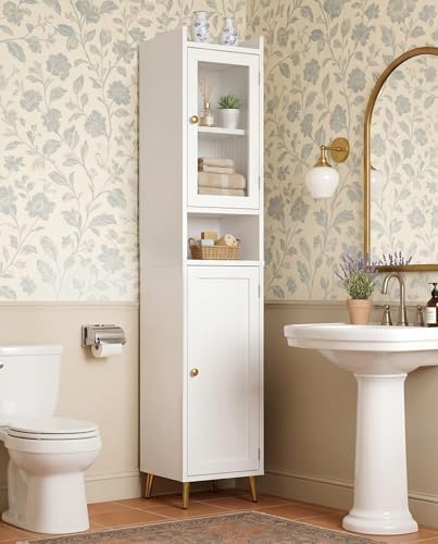 Homkdom 69.1" Tall Bathroom Cabinet, 6 Shelves and 2 Doors, White