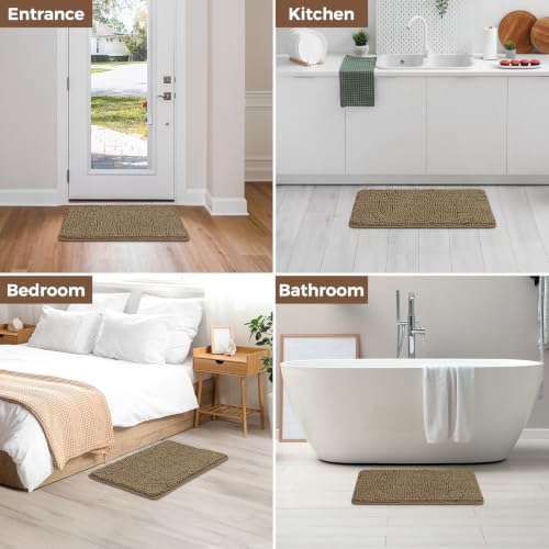 Bcoimo Bath Rug Mat,30x20 Chenille Non Slip Tan Bathroom Floor Shower Mats