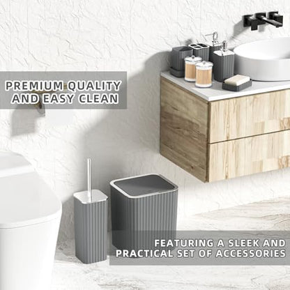 XLHOMO Bathroom Accessories Set- 25PC Grey Bathroom Set, Bathroom Set with Shower Curtain and Rugs, Shower Curtain Set, Toilet Brush, Trash Can, Qtip Holder Dispenser & Soap Dispenser
