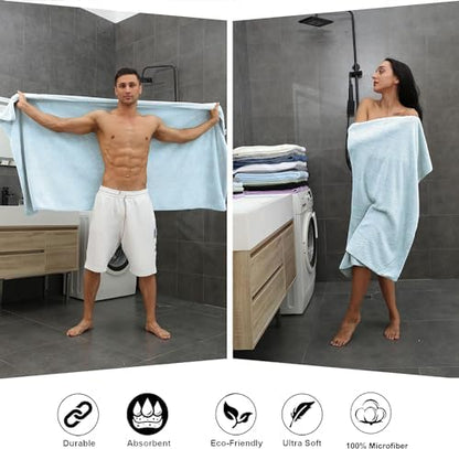 8-Piece Bath Towel Set, 2 Extra Large Bath Towel Sheets, 2 Hand Towels and 4 Washcloths - Highly Absorbent Quick Dry Microfiber,Ultra Soft Towel Set for Bathroom, Waffle Weave Design, Pack of 8(Blue)