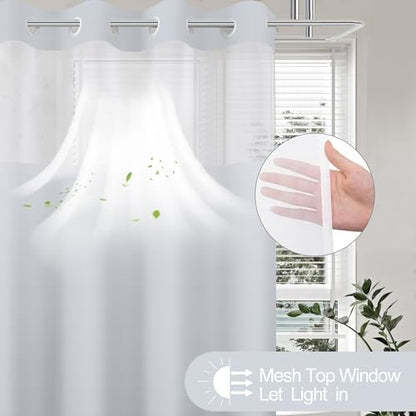 No Hook Shower Curtain and Liner Set for Bathroom, Light Grey, 71" x 74"