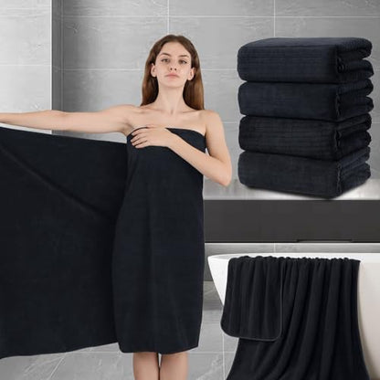 Extra Large Bath Sheet Set of 4,Ultra Soft Fluffy Towel,35”x 70”Oversized Bath Towel Set,Premium Microfiber Bathroom Towel Set Highly Absorbent Quick Dry Shower Towel for Bathroom,Hotel,Spa (Black)