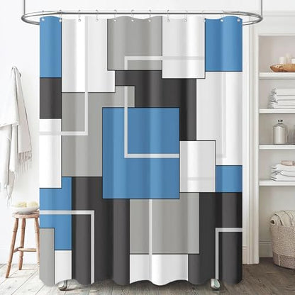 BTTN 60x72 Stall Geometric Waterproof Fabric Shower Curtain, Moonlight Blue