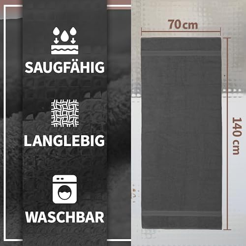 Pack of 2 Bath Towels - 100% Cotton, 500 g/m² - Soft, Absorbent & Durable - for Home, Sauna & Travel - 27 x 54 in (Anthrazite Grey)