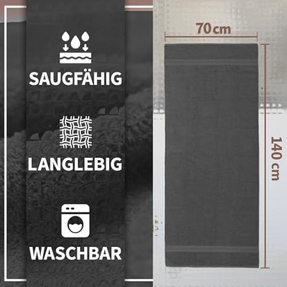 Pack of 2 Bath Towels - 100% Cotton, 500 g/m² - Soft, Absorbent & Durable - for Home, Sauna & Travel - 27 x 54 in (Anthrazite Grey)