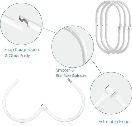 Goowin 24 Pcs Shower Curtain Rings, Shower Curtain Hooks, Oval Snap Shower Rings for Curtain, Metal Shower Curtain Rings Rust Proof, Glide Smoothly Shower Hooks for Shower Curtain Rod (White)