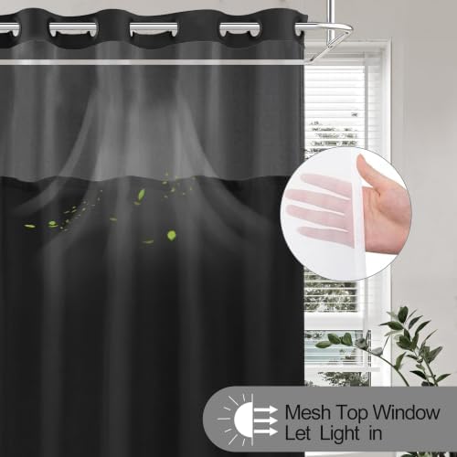 No Hook Shower Curtain and Liner Set for Bathroom, Black, 71" x 74"