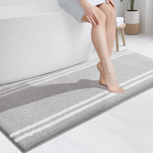 PURRUGS Bathroom Runner Rug, Bath Mat, 24" x 60", Light Grey