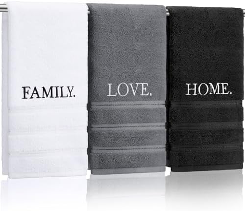 FuWeave 3 Pcs Black and White Hand Towels for Bathroom Home Love Family