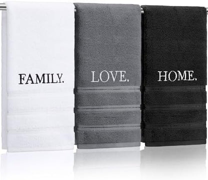 FuWeave 3 Pcs Black and White Hand Towels for Bathroom Home Love Family