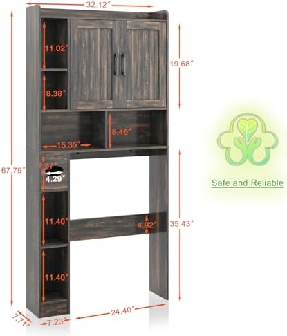 Vabches Farmhouse Over The Toilet Storage Cabinet with Barn Door, Dark Grey