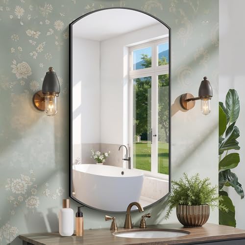 COFENY Bathroom Mirror, 24x48 Inch Black Oval Wall Mounted Mirror with Thin Metal Frame, Modern Bathroom Vanity Mirrors for Over Sink, Entryway, Living Room, Bedroom
