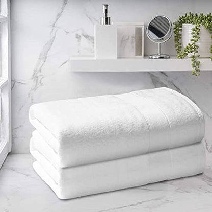Belizzi Home Premium Cotton Oversized 2 Pack Bath Sheet 35x70-100% Pure Cotton - Ideal for Everyday use - Ultra Soft & Highly Absorbent - Machine Washable - White