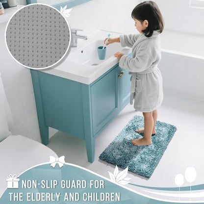 Yimobra Long Bathroom Rugs Runner 55x24 Inch, Extra Thick Soft Absorbent Chenille Bath Mat, Non Slip Machine Washable, Quick Dry Bath Rugs for Bathroom Floor, Tub and Shower, Greyish Blue