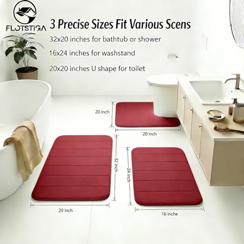 Memory Foam Bath Mat Set 3 Piece，Super Soft Absorbent Bathroom Rug Non Slip, Quick Dry,Machine Wash, Perfect Plush Bathroom Rugs,Home Decor Accessories,Burgundy