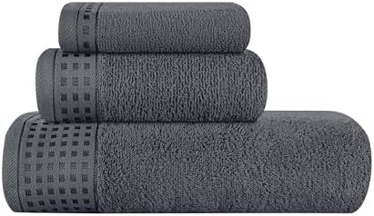 GLAMBURG Ultra Soft 3 Pack Cotton Towel Set, Contains a Bath Towel 28x55 inch, a Hand Towel 16x24 inch & a Wash Coth 12x12 inch, Ideal Everyday use, Compact & Lightweight - Charcoal Grey
