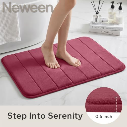 Neween Bathroom Rugs Set 2 Piece, Absorbent Memory Foam Bath Mat, Red