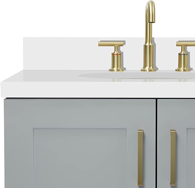 ARIEL Taylor 72-inch Bathroom Vanity with Sink,Solid Wood, 1.5-inch Pure White Quartz Countertop & Backsplash, Double Oval Porcelain Sink, 4 Soft Closing Doors, 6 Dovetail Drawers, Grey